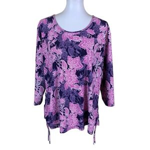 Ella Mae Purple Pink Floral Paisley Swimming Top Three Quarter Sleeve 3X